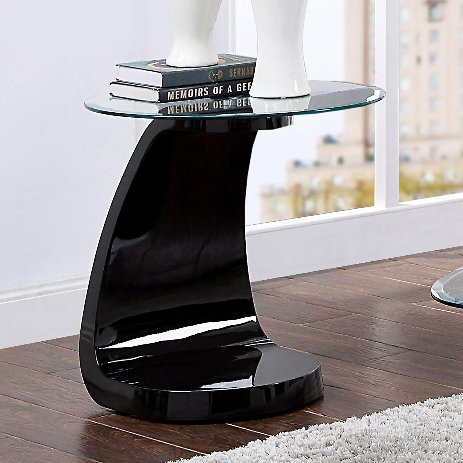 

    
Contemporary Black Tempered Glass Top End Table Furniture of America FOA4042BK-E Nahara
