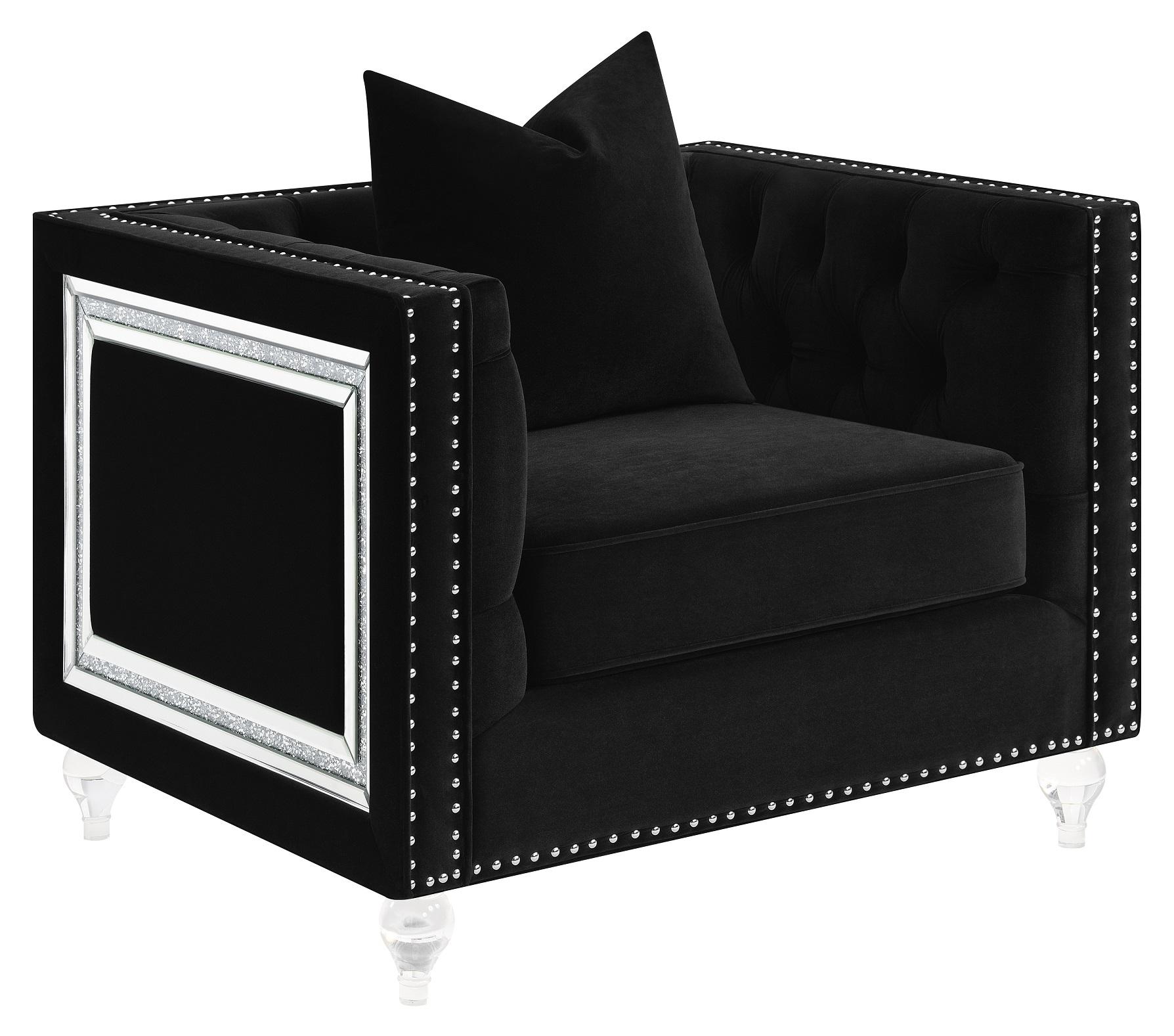 

    
Contemporary Black Velvet Arm Chair Coaster 509363 Delilah
