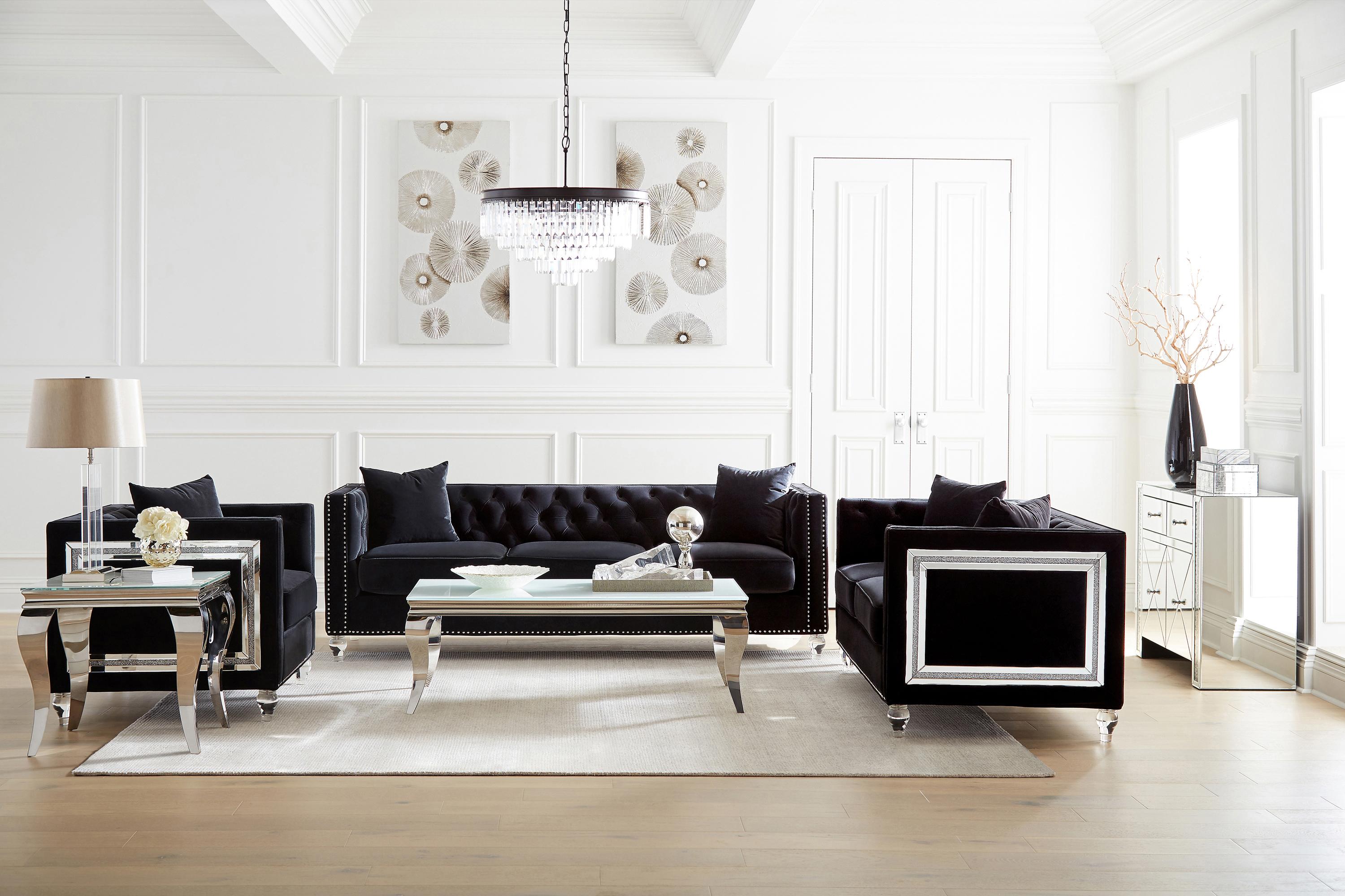 Contemporary Living Room Set 509361-S2 Delilah 509361-S2 in Black Velvet