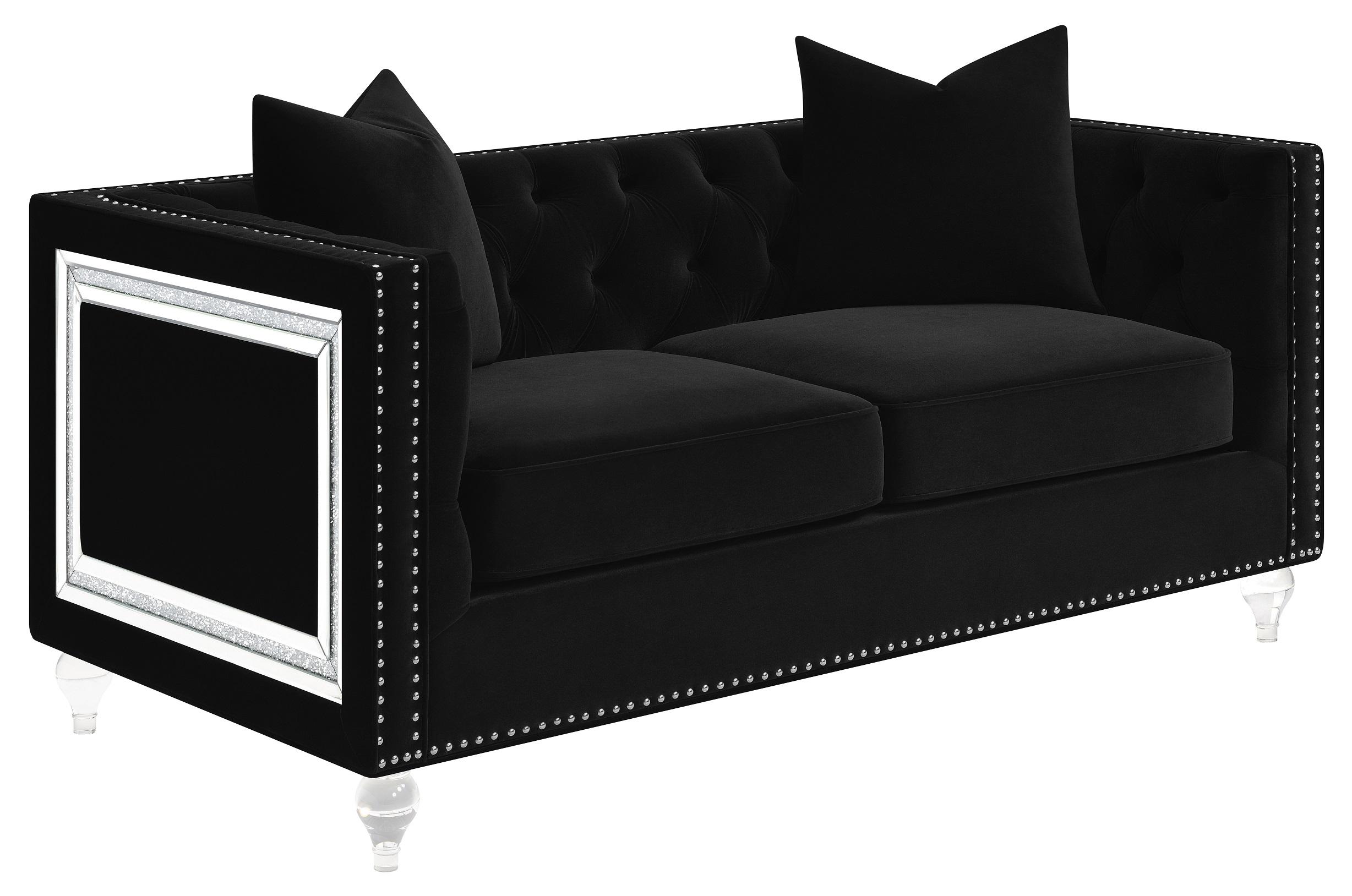 

    
509361-S2 Contemporary Black Velvet Living Room Set 2pcs Coaster 509361-S2 Delilah
