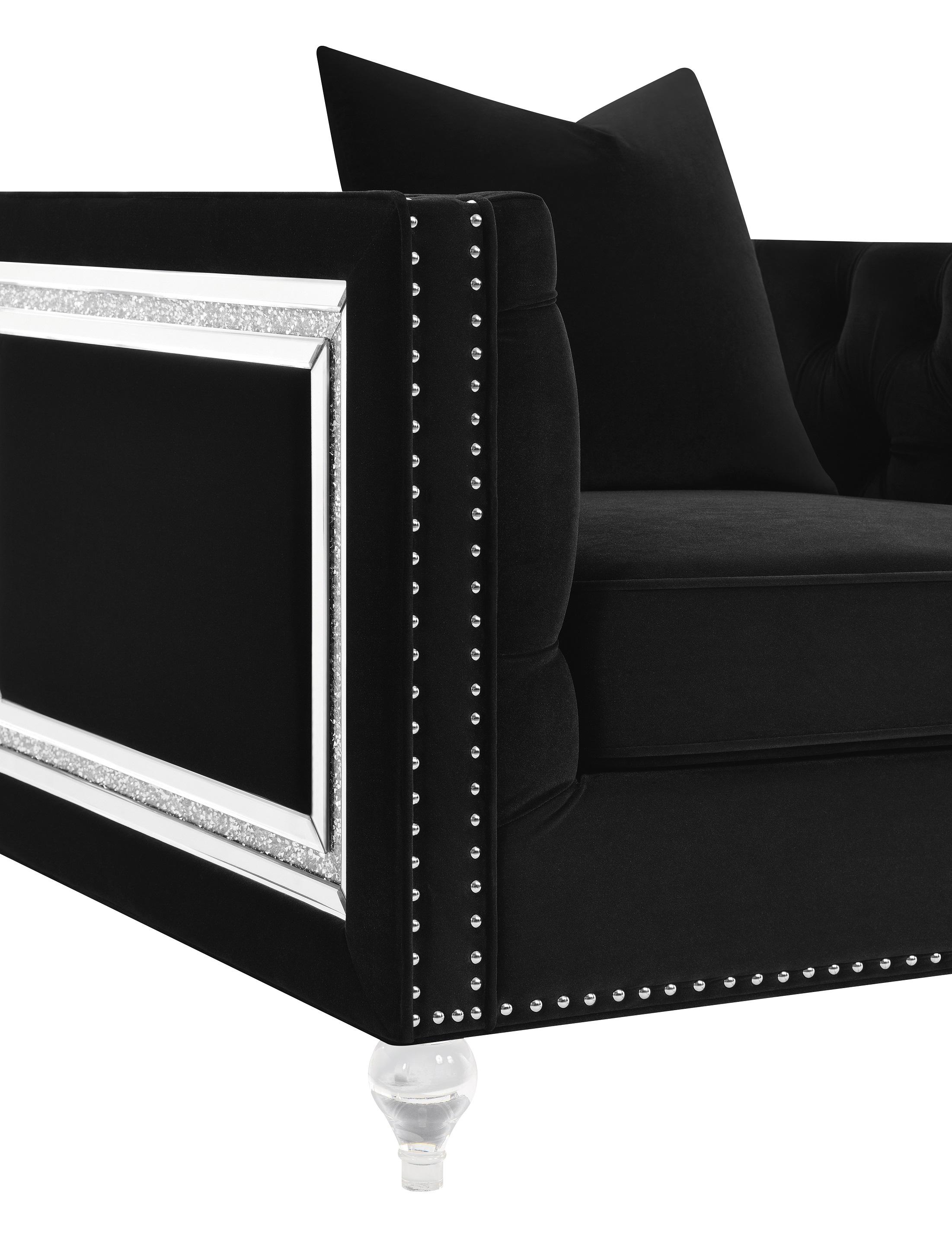 

    
 Shop  Contemporary Black Velvet Living Room Set 2pcs Coaster 509361-S2 Delilah
