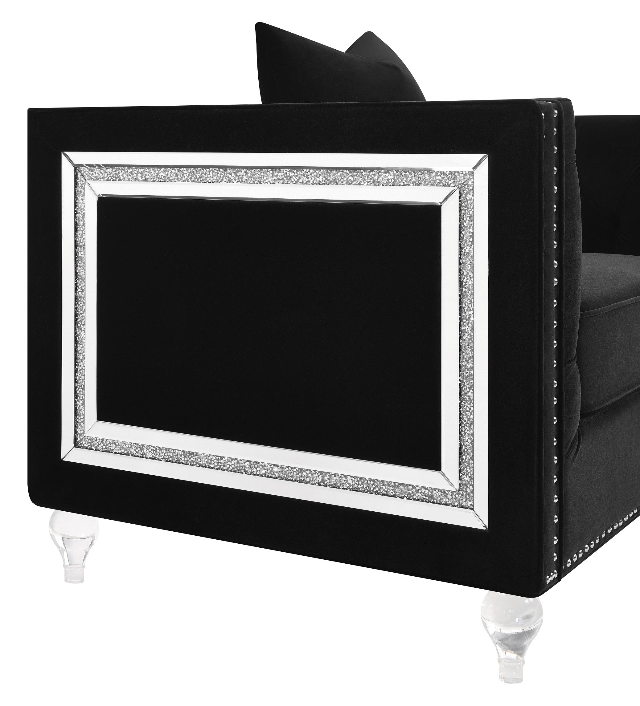 

    
 Photo  Contemporary Black Velvet Living Room Set 2pcs Coaster 509361-S2 Delilah
