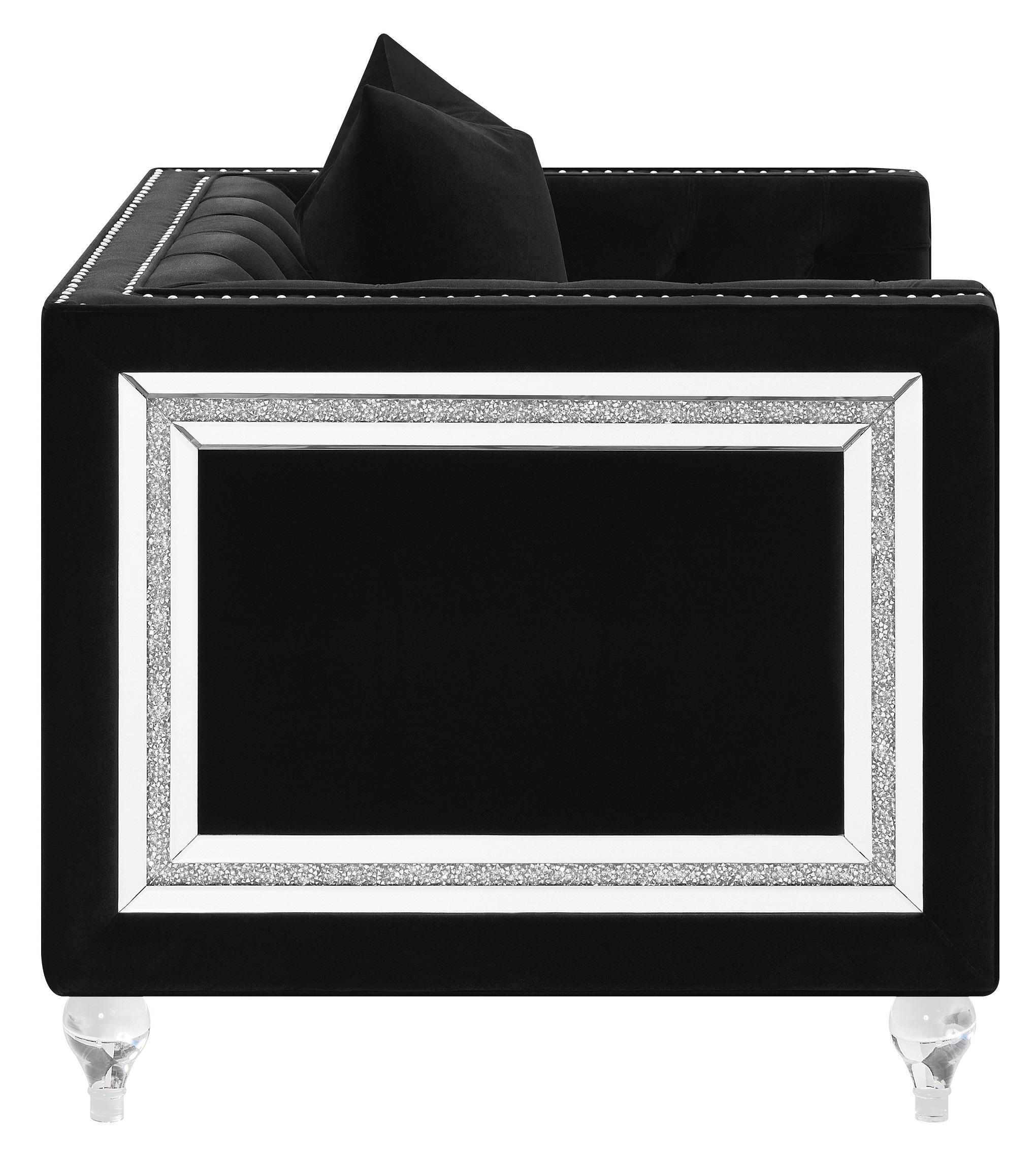 

    
Contemporary Black Velvet Living Room Set 3pcs Coaster 509361-S3 Delilah
