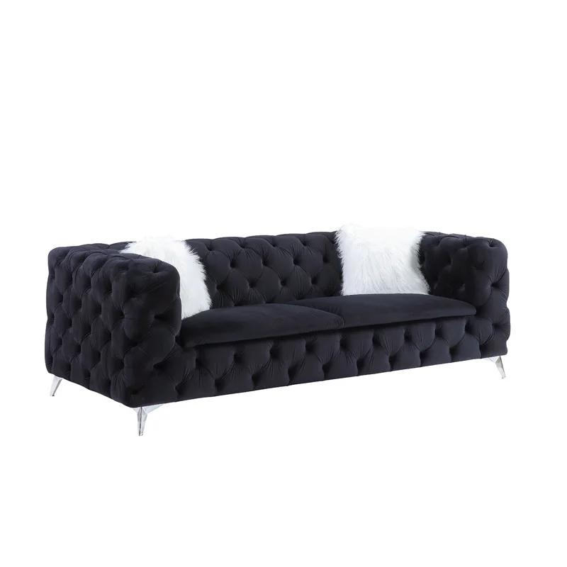 Contemporary Sofa Phifina 55920 in Black Velvet