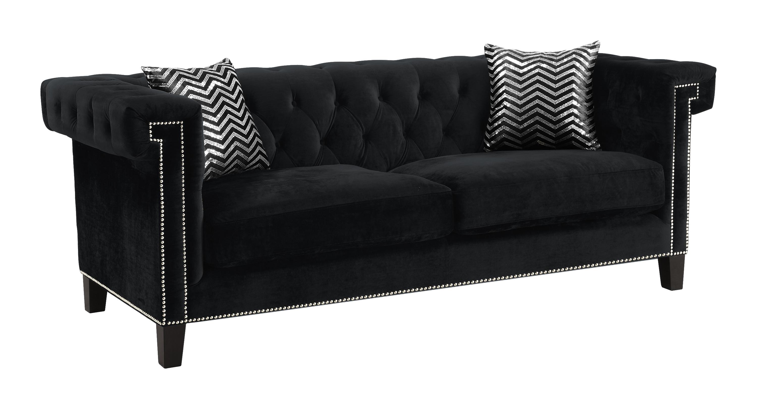 

    
Contemporary Black Velvet Tufted Sofa Coaster 505817 Reventlow
