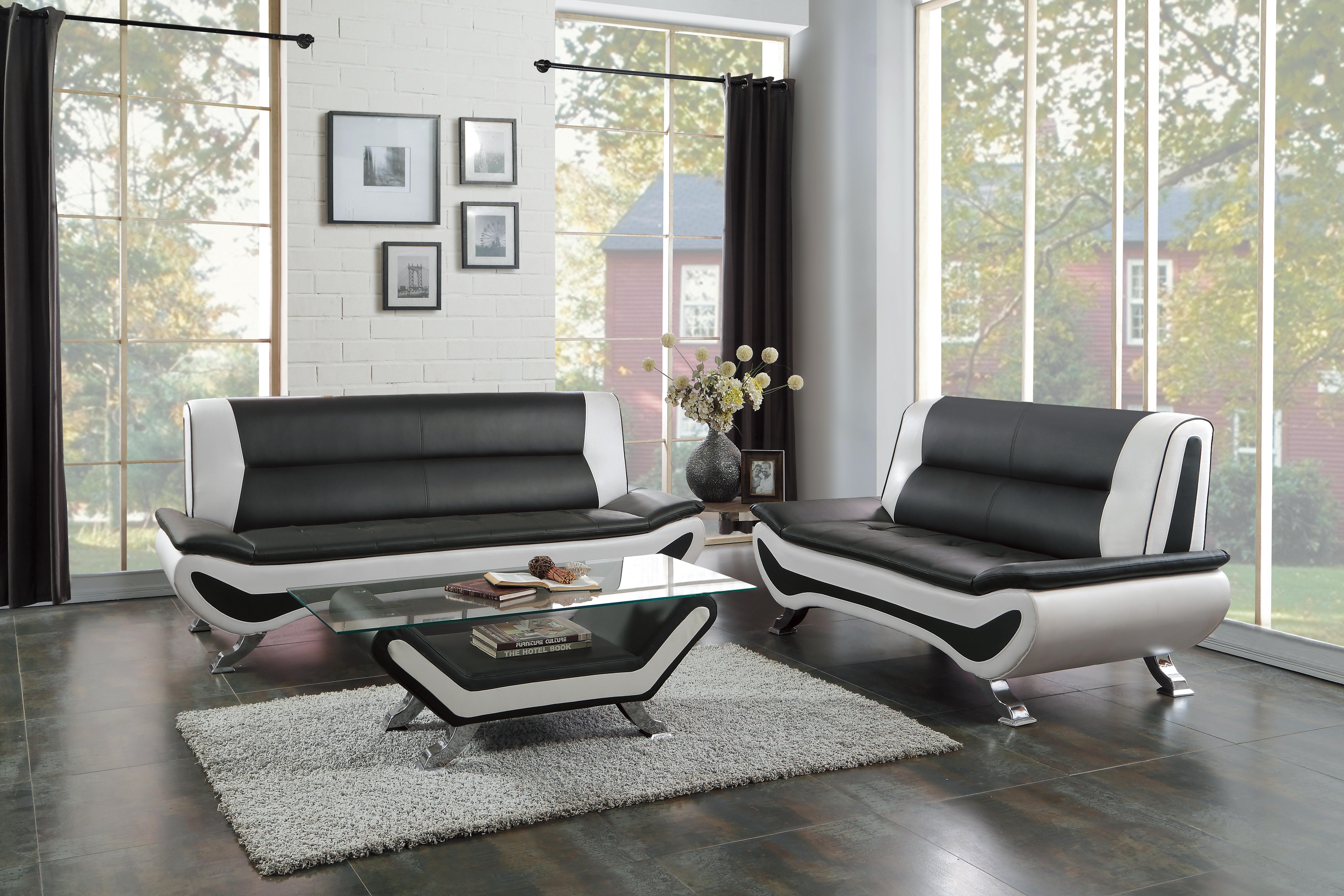Contemporary Living Room Set 8219-2PC Veloce 8219-2PC in White, Black Faux Leather