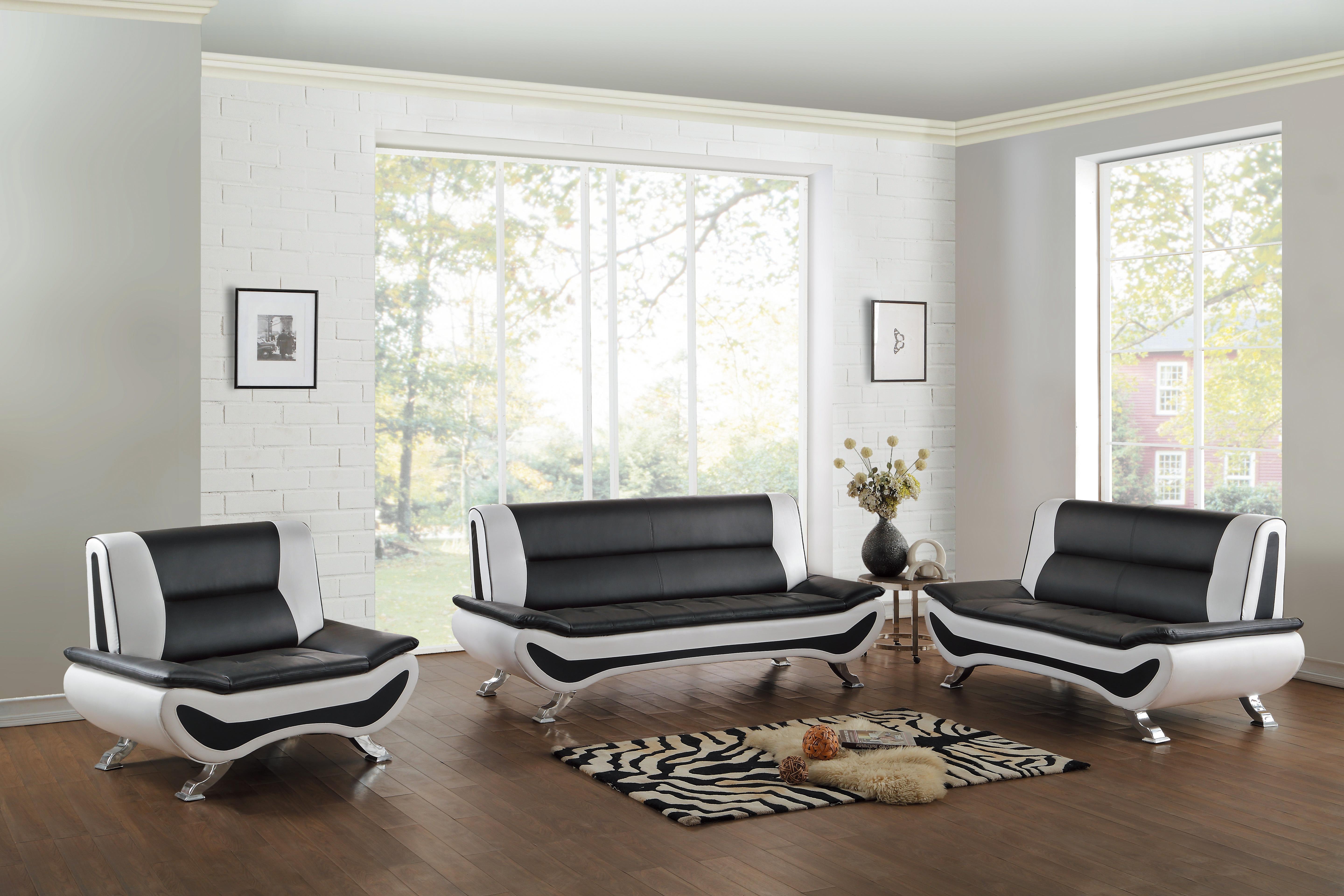 

    
Contemporary Black & White Faux Leather Living Room Set 3pcs Homelegance 8219 Veloce
