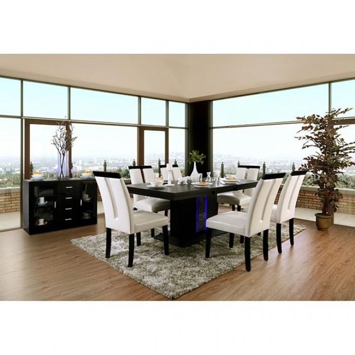 

    
Contemporary Black & White Solid Wood Dining Room Set 7pcs Furniture of America Evangeline & Luminar
