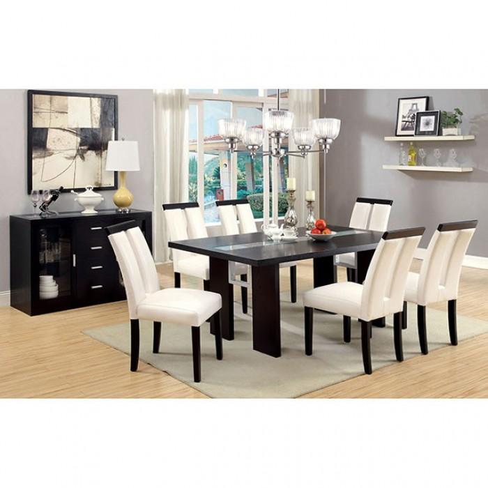 

    
CM3394T-8PC Contemporary Black & White Solid Wood Dining Room Set 8pcs Furniture of America Evangeline & Luminar
