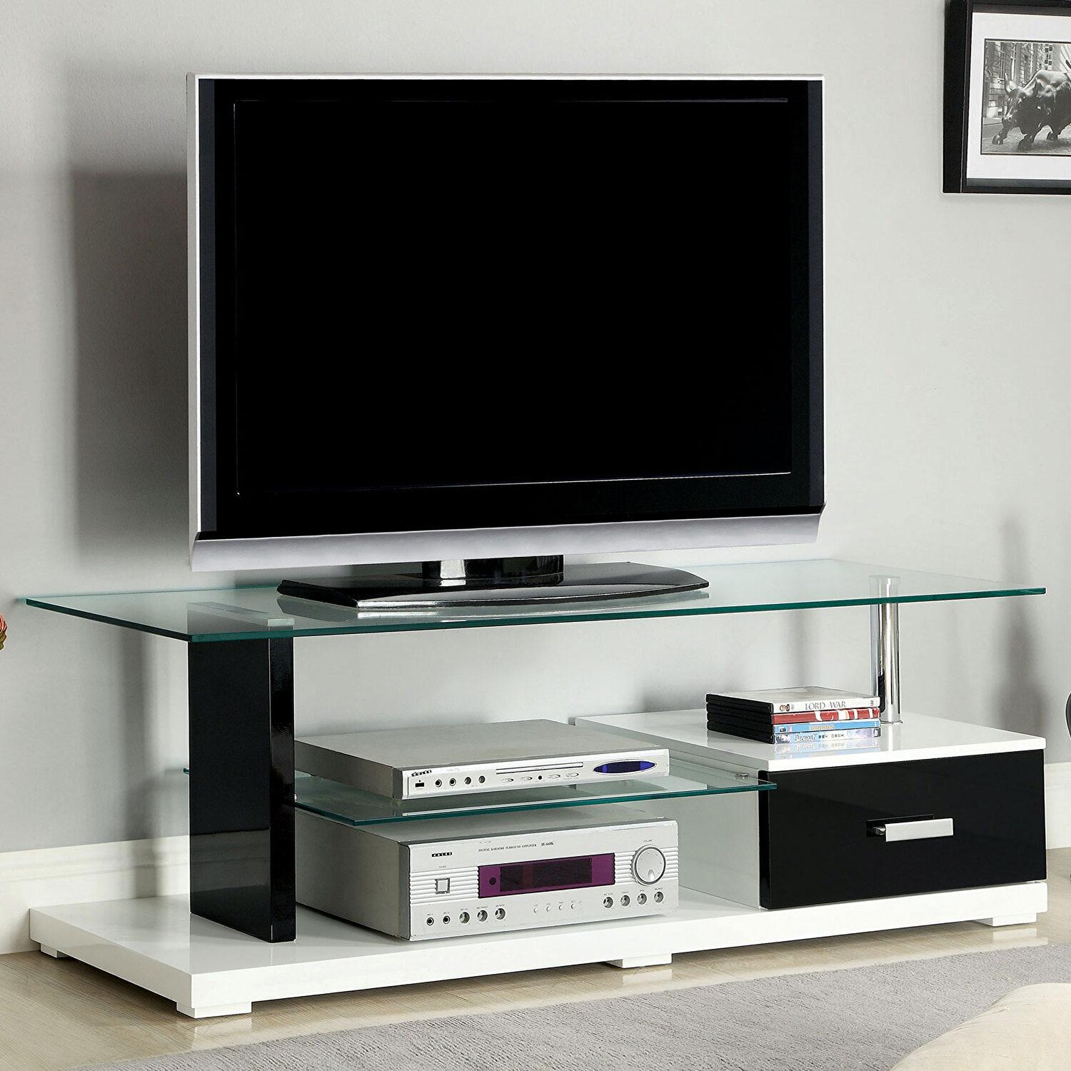 

    
Contemporary Black & White Tempered Glass TV Console Furniture of America CM5814-TV Egaleo
