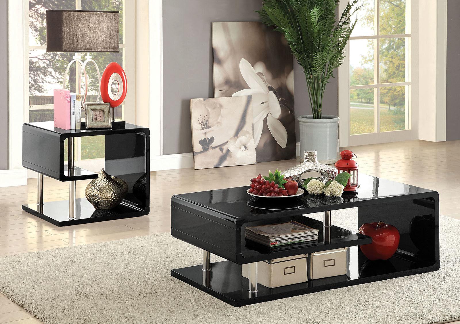 

    
Contemporary Black Wood Coffee Table Set 3pcs Furniture of America Ninove
