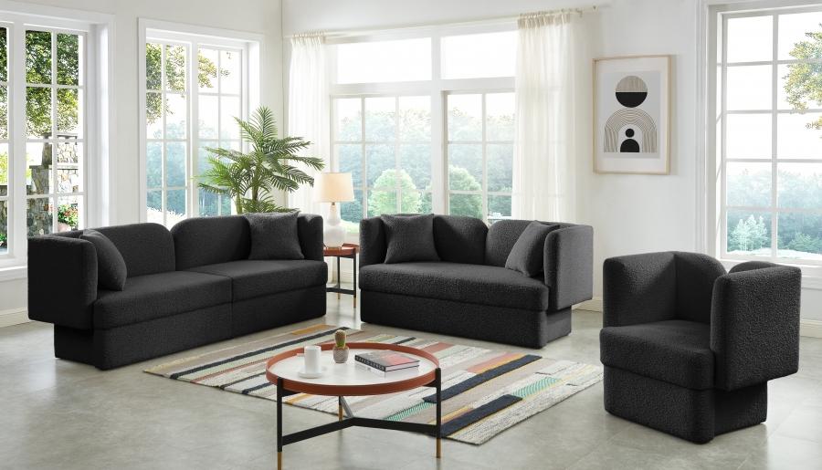 Contemporary Sofa Loveseat and Chair Set Marcel Living Room Set 3PCS 616Black-S-3PCS 616Black-S-3PCS in Black 