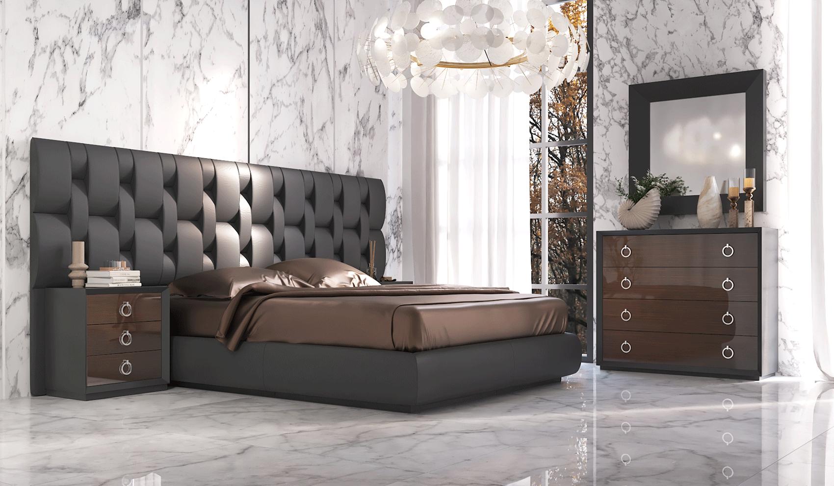 Contemporary Platform Bed Emporio King Bed 01306021-K 01306021-K in Black Eco Leather