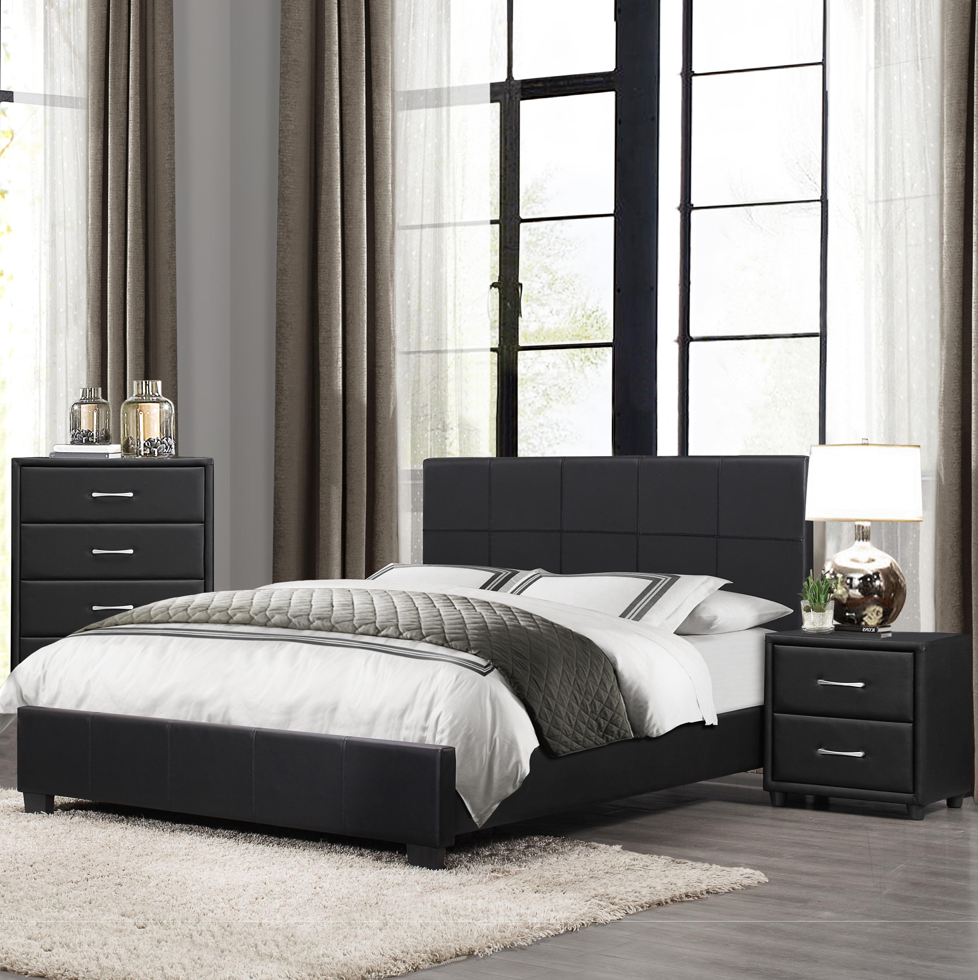 Contemporary Bedroom Set 2220K-1EK-3PC Lorenzi 2220K-1EK-3PC in Black Faux Leather