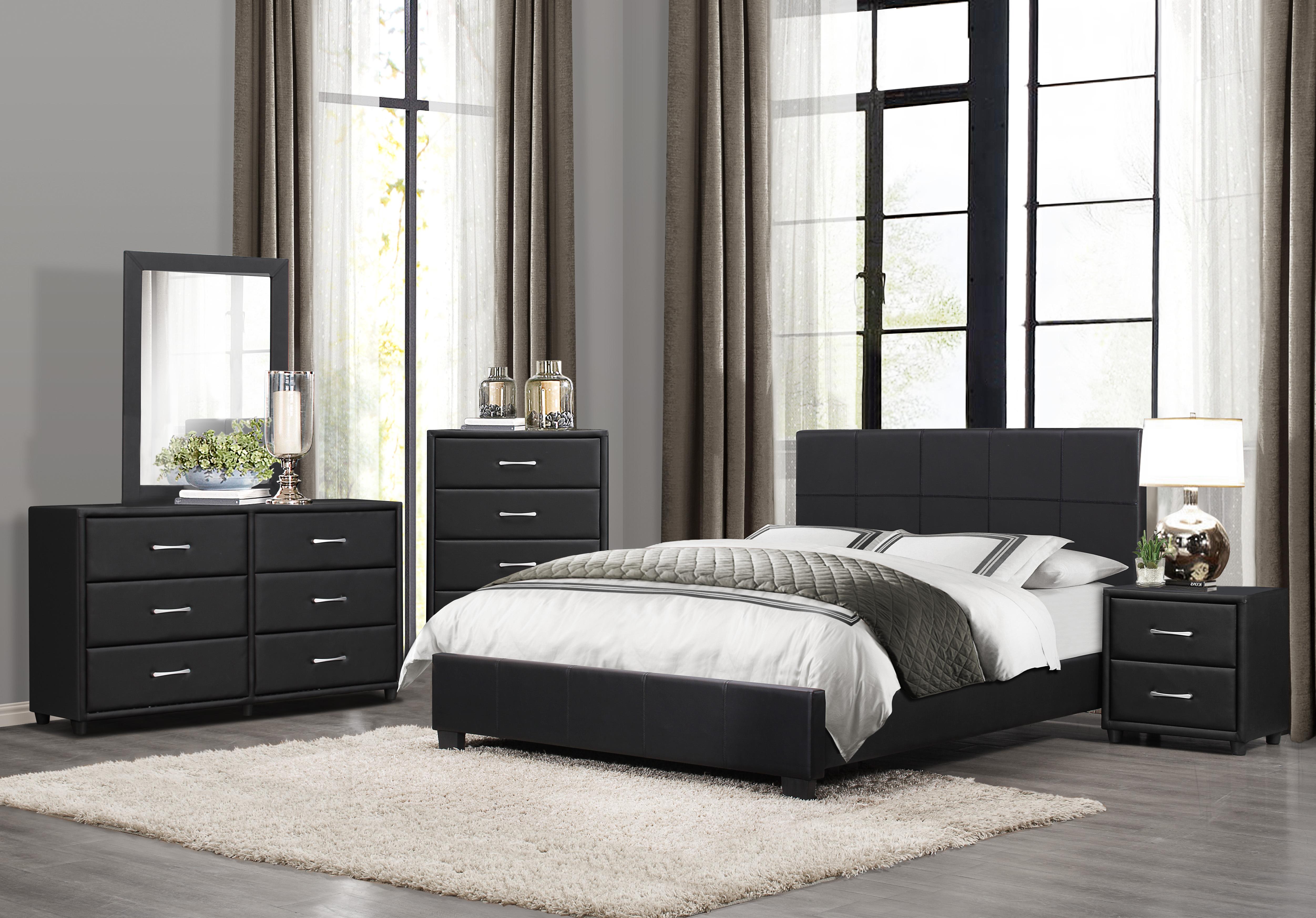 Contemporary Bedroom Set 2220K-1EK-5PC Lorenzi 2220K-1EK-5PC in Black Faux Leather