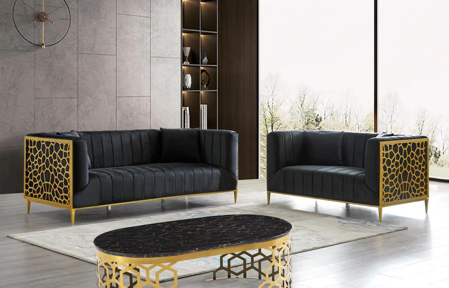

    
Contemporary Black & Gold Finish Sofa Set 2Pcs McFerran SF1018
