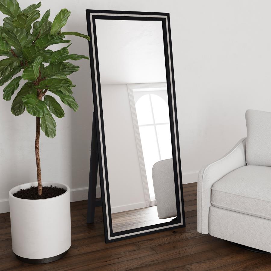 

    
Contemporary Black Wood Standing Mirror Coaster Delfin 960962
