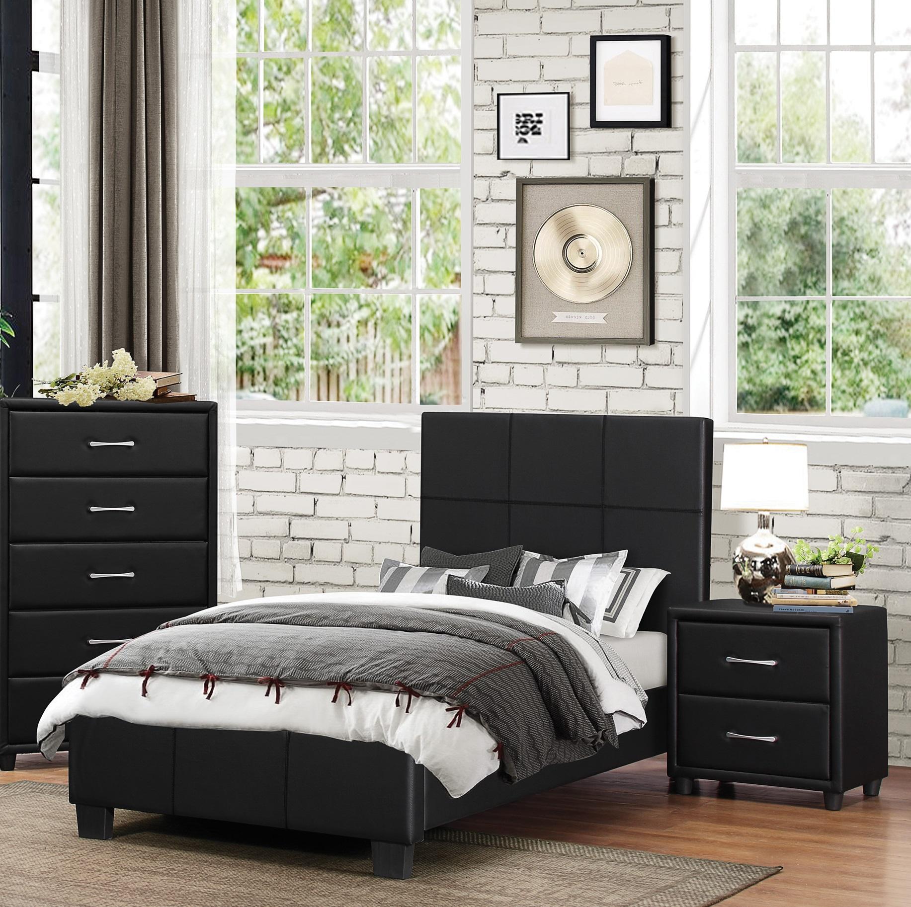 Contemporary Bedroom Set 2220T-1-3PC Lorenzi 2220T-1-3PC in Black Faux Leather