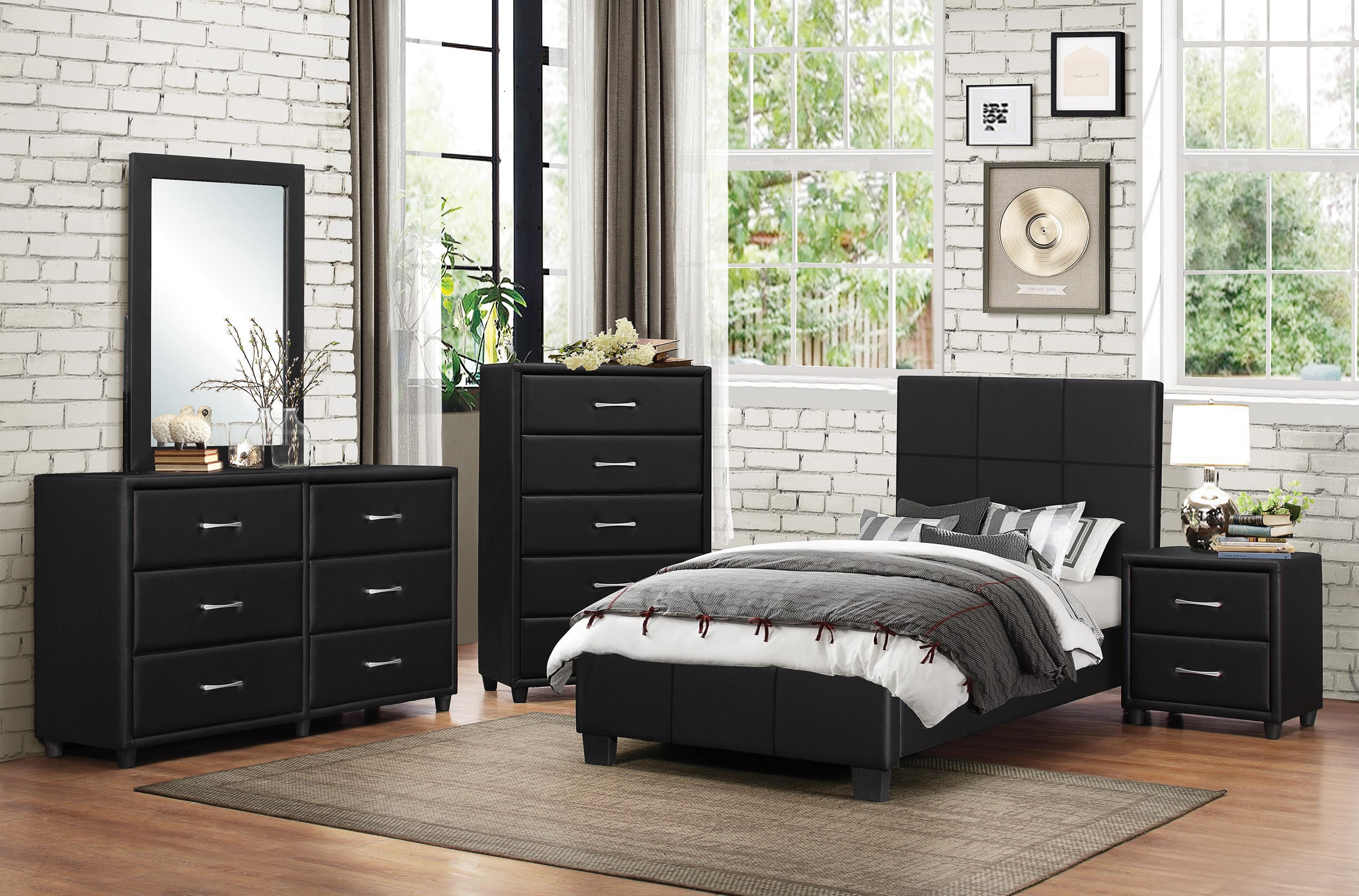 Contemporary Bedroom Set 2220T-1-5PC Lorenzi 2220T-1-5PC in Black Faux Leather