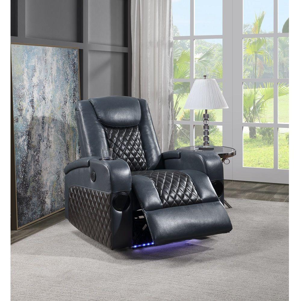 Contemporary Recliner Alair Power Motion Recliner LV02459 LV02459 in Blue, Black Leather