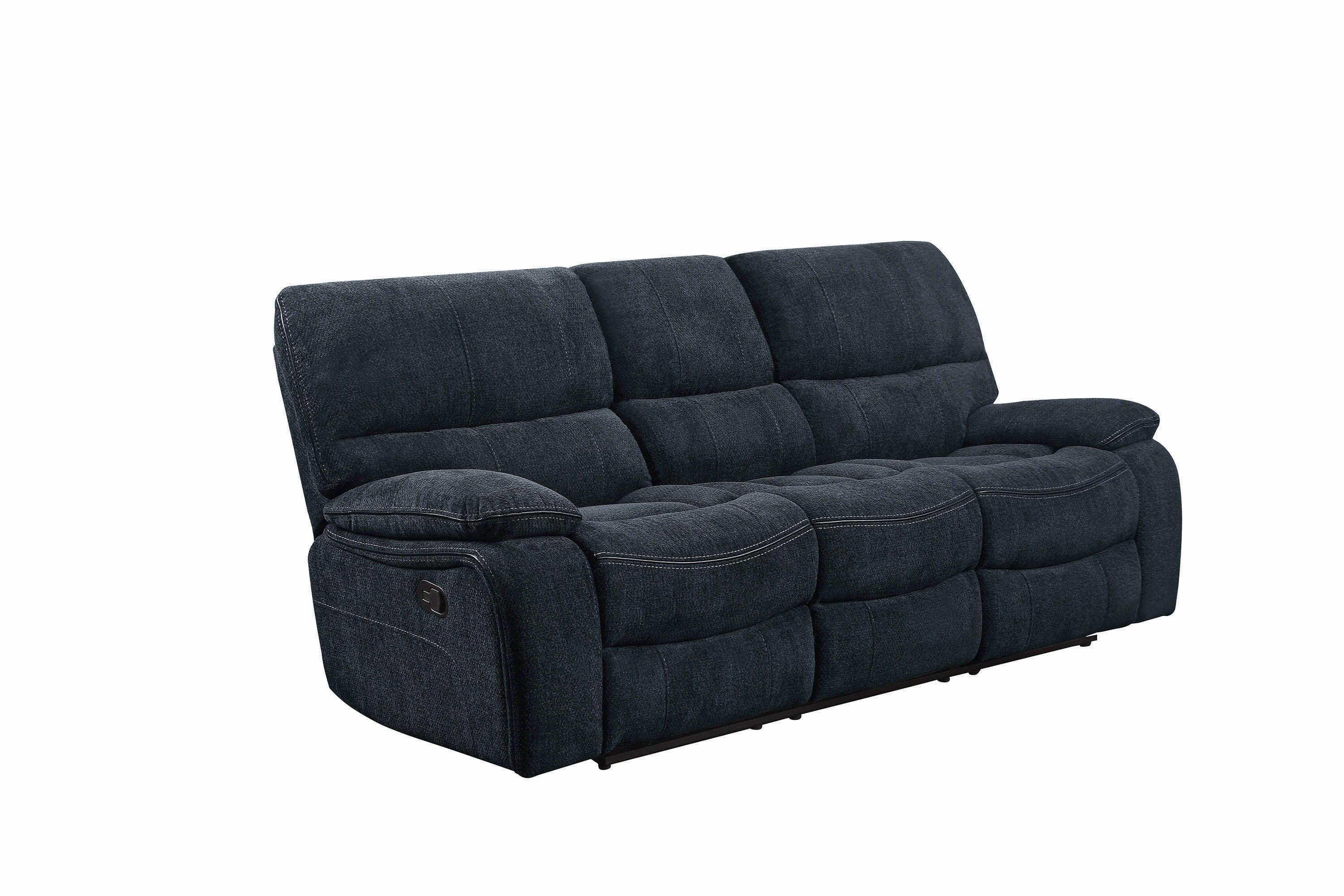 

    
Contemporary Blue Fabric Upholstery Motion sofa Perry by Coaster
