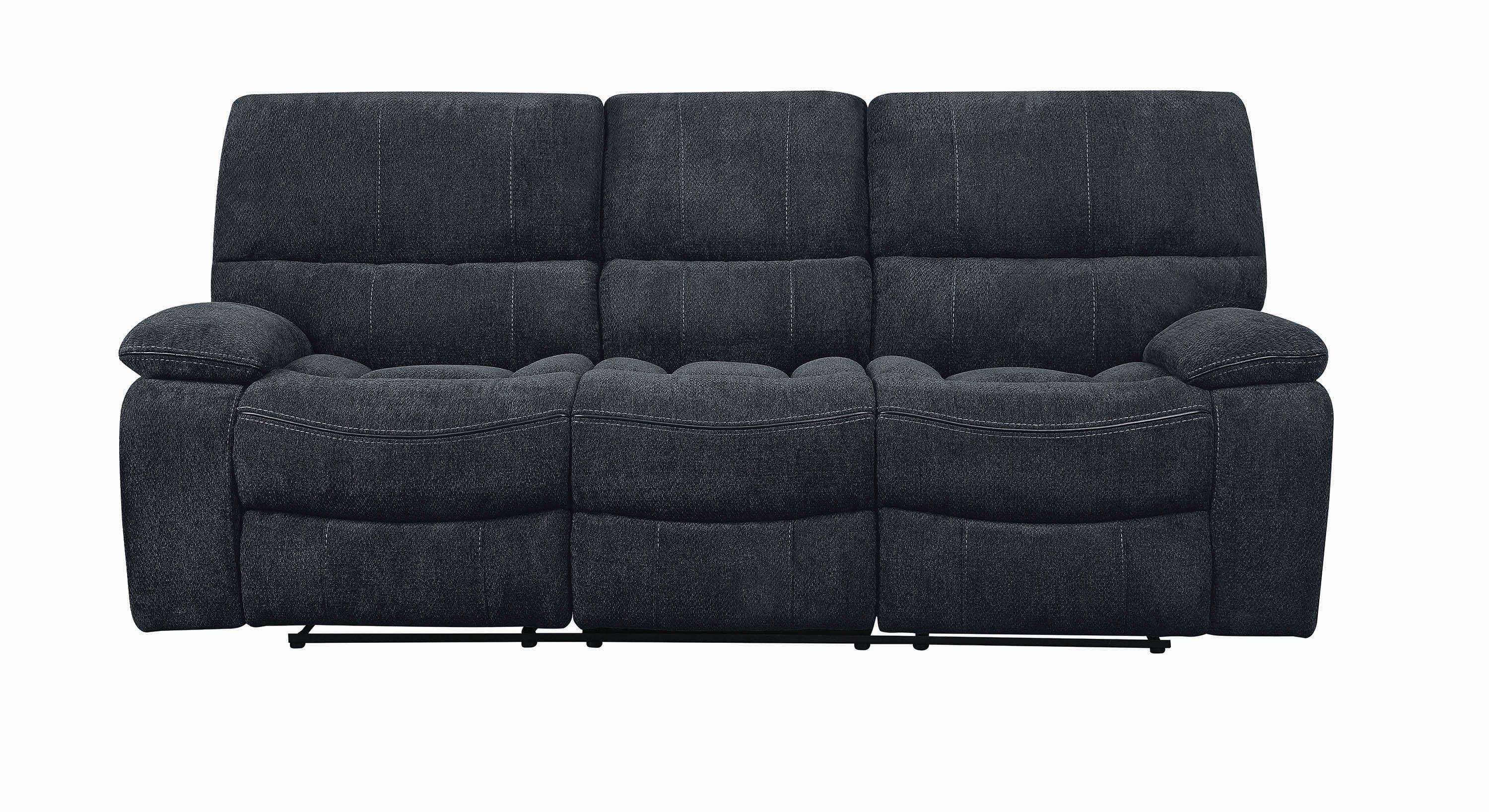 

    
Contemporary Blue Fabric Upholstery Motion sofa Perry by Coaster
