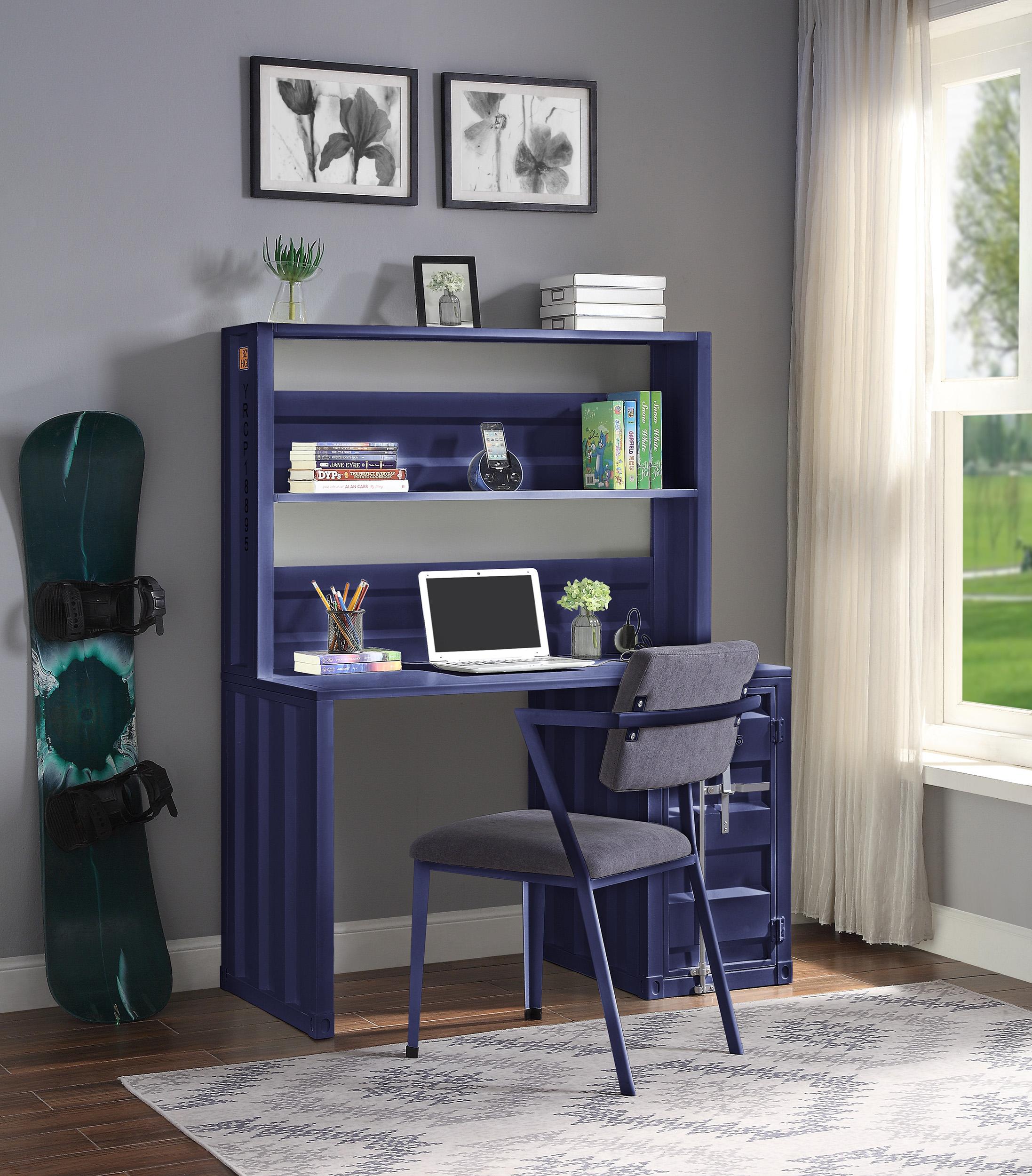 Contemporary, Modern Desk with Chair Cargo 37907-2pcs in Blue Fabric