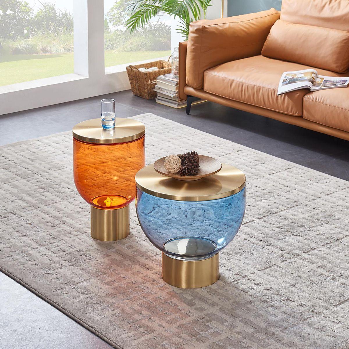 Contemporary Coffee Table and End Table Set CT-W9320-BLU / ET-W9320-ORG CT-W9320-BLU ET-W9320-ORG in Orange, Blue 