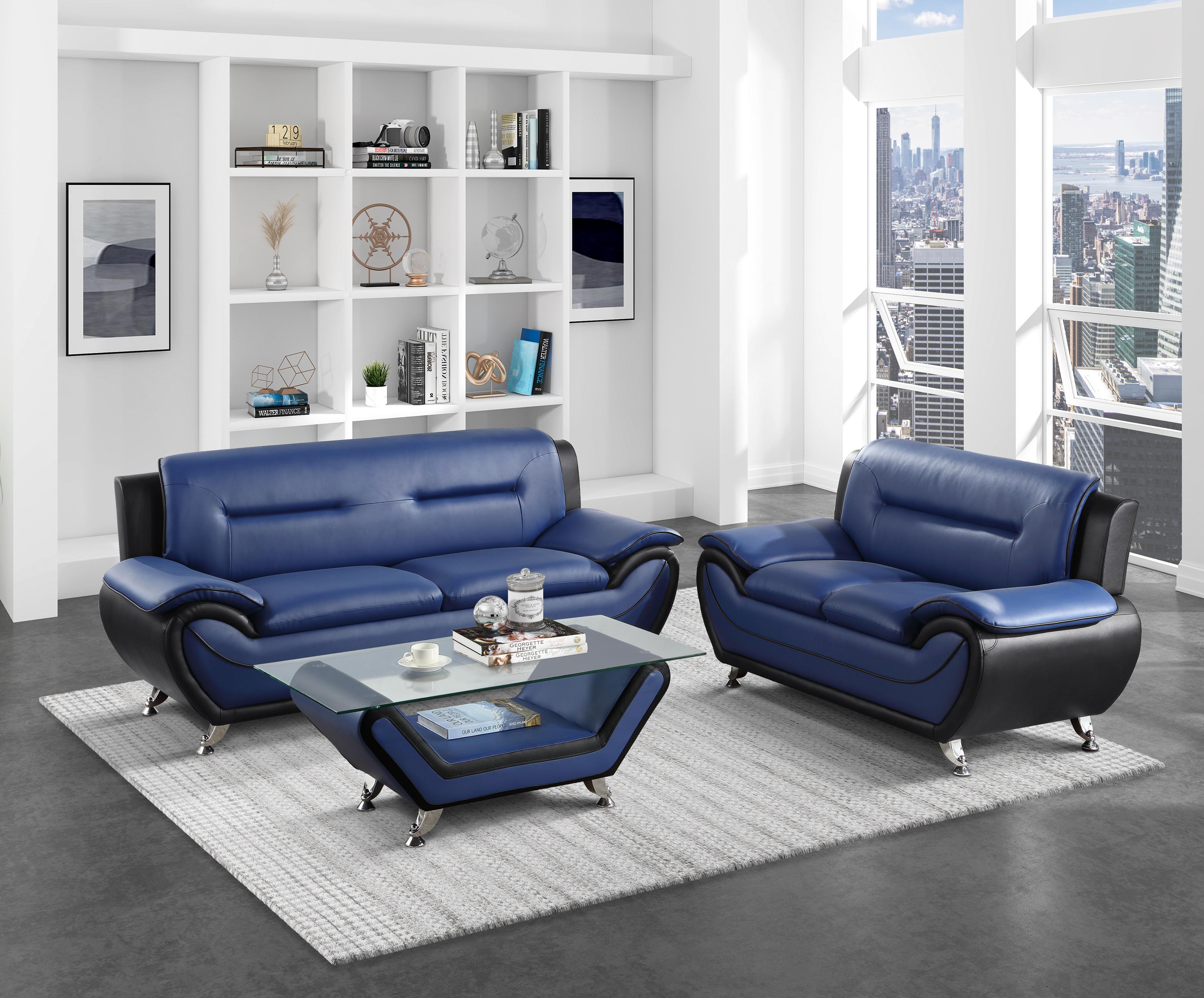 

    
Contemporary Blue Solid Wood Living Room Set 2pcs Homelegance 9419BU Matteo
