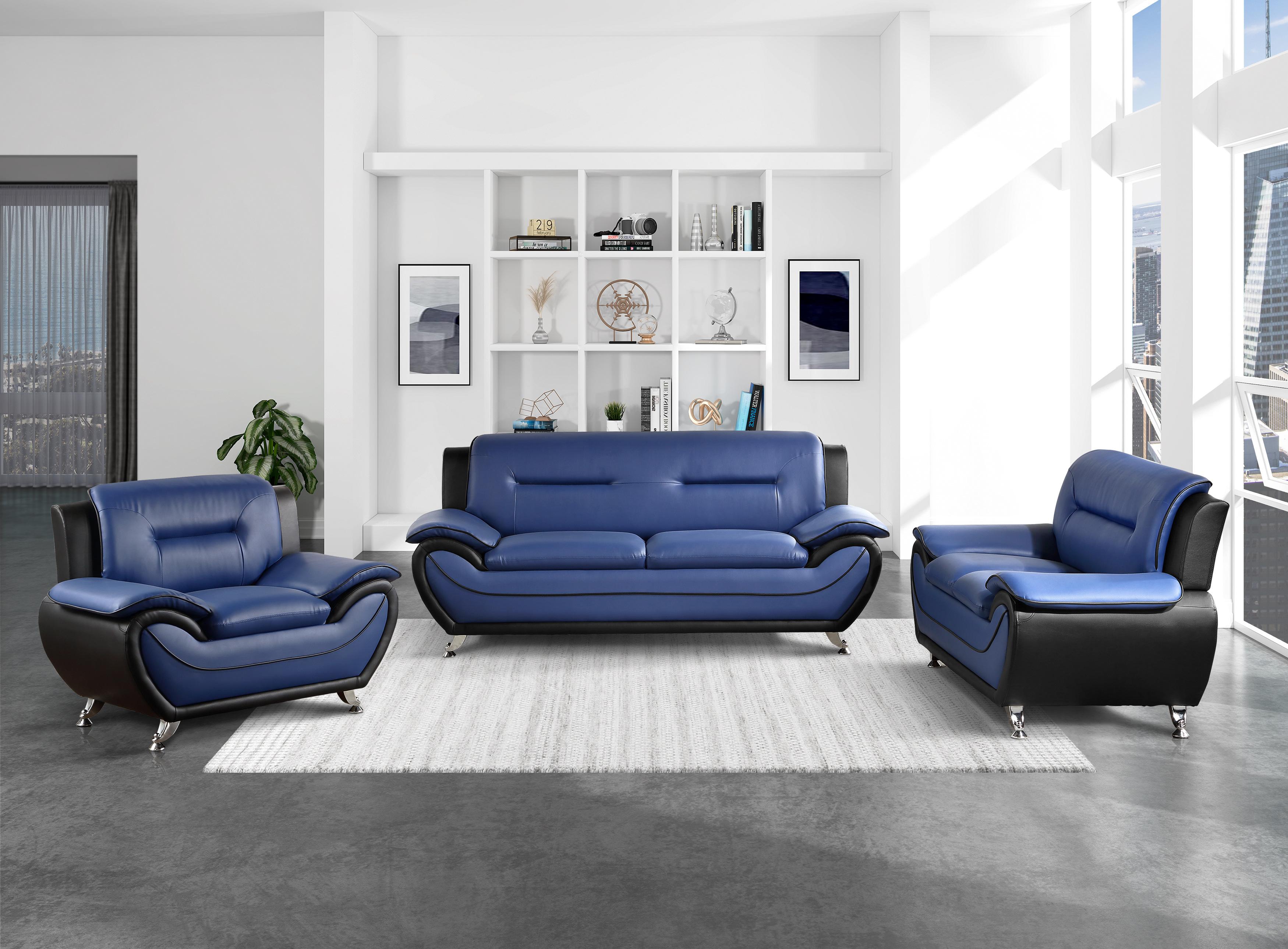 

    
Contemporary Blue Solid Wood Living Room Set 3pcs Homelegance 9419BU Matteo
