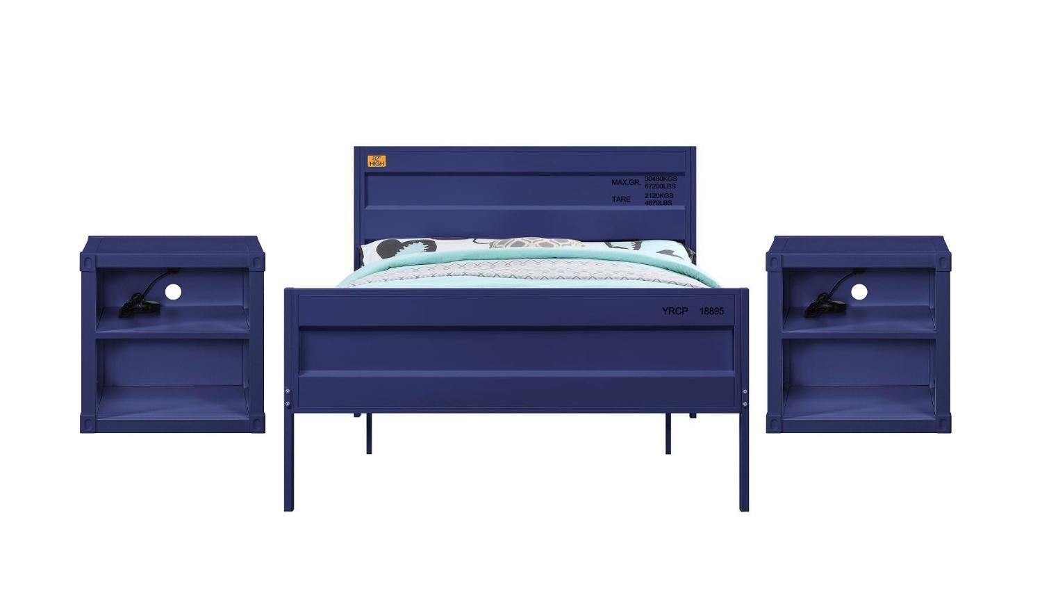 Contemporary Bedroom Set Cargo 35930T-3pcs in Blue 