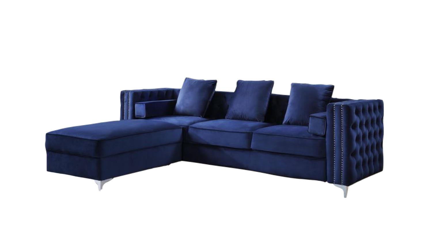 

    
Contemporary Blue Velvet Sofa + Ottoman by Acme Bovasis LV00366-2pcs
