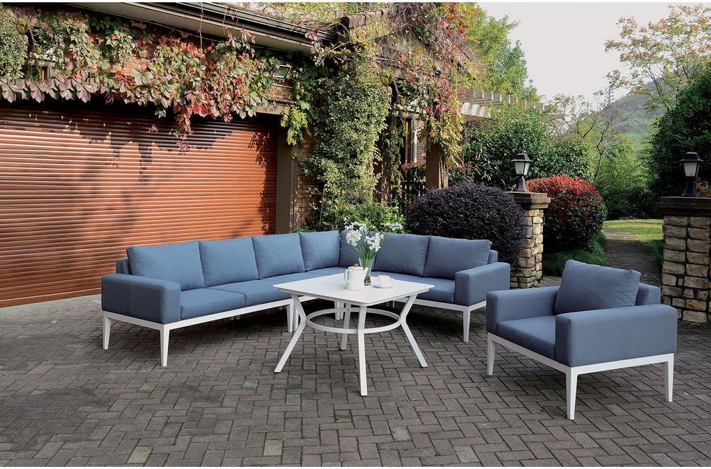 

    
Contemporary Blue & White Patio Sectional Set 3pcs Furniture of America Sharon
