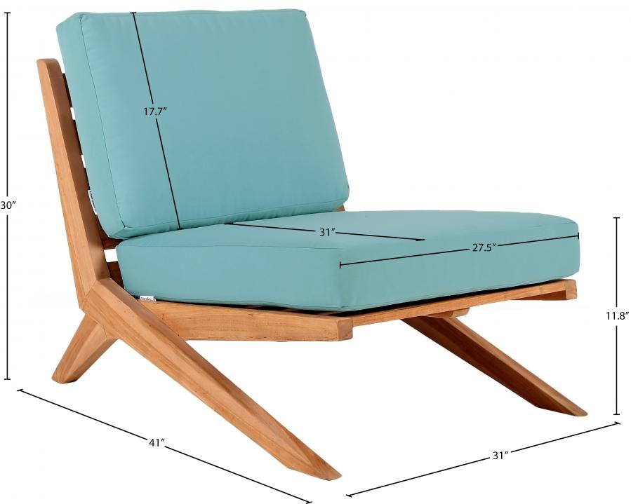 

    
 Shop  Contemporary Blue Wood Fabric Patio Chair Meridian Furniture Tahiti 351SeaBlue-C
