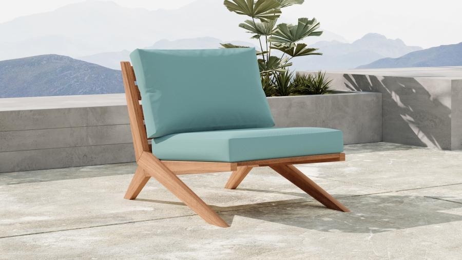 

    
Contemporary Blue Wood Fabric Patio Chair Meridian Furniture Tahiti 351SeaBlue-C
