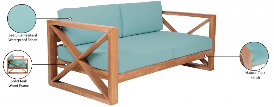 

    
 Order  Contemporary Blue Wood Fabric Patio Loveseat Meridian Furniture Anguilla 352SeaBlue-L
