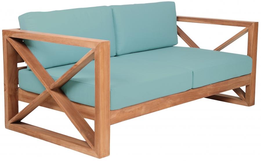 

    
Contemporary Blue Wood Fabric Patio Loveseat Meridian Furniture Anguilla 352SeaBlue-L
