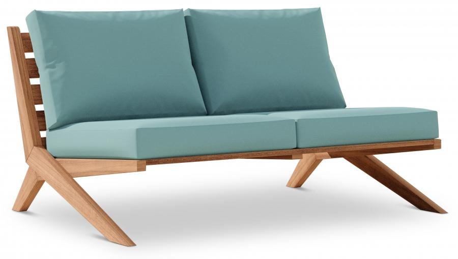 

    
Contemporary Blue Wood Fabric Patio Loveseat Meridian Furniture Tahiti 351SeaBlue-L
