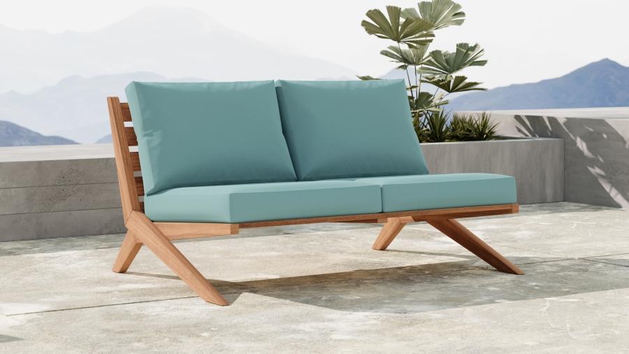 

    
Contemporary Blue Wood Fabric Patio Loveseat Meridian Furniture Tahiti 351SeaBlue-L
