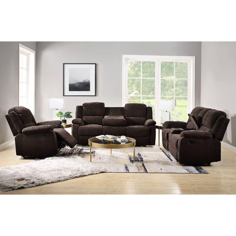

    
55446 Contemporary Brown Chenille Motion Loveseat w/Console by Acme Madden 55446
