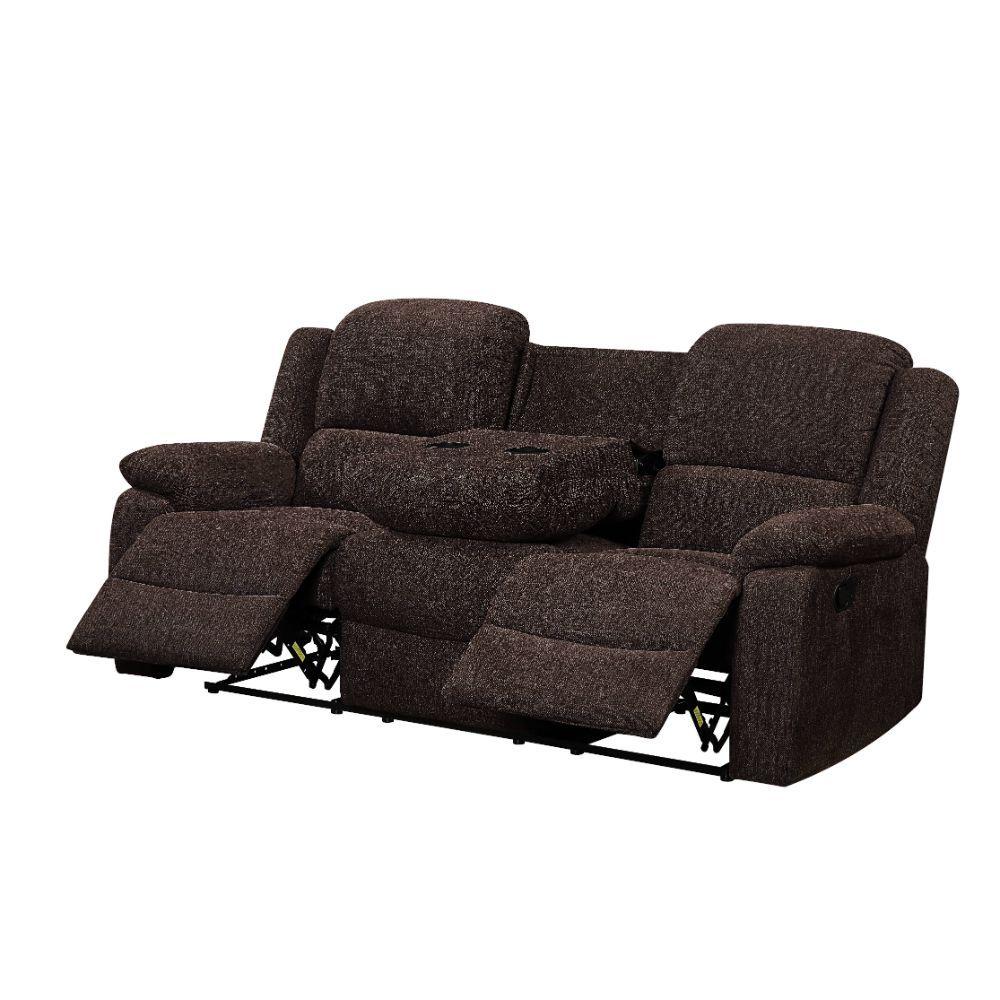 

    
Contemporary Brown Chenille Motion Sofa w/Console by Acme Madden 55445
