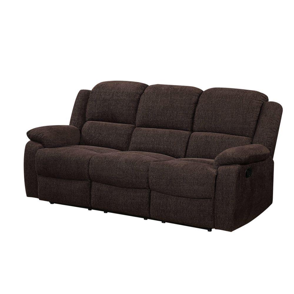 

    
Contemporary Brown Chenille Motion Sofa w/Console by Acme Madden 55445
