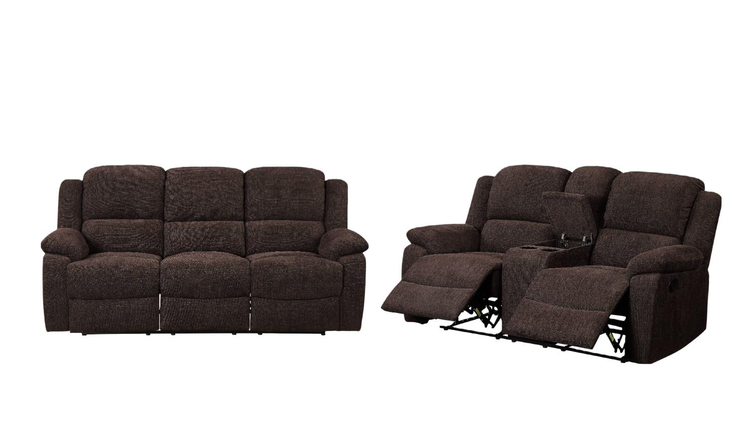 Contemporary Sofa and Loveseat Set Madden 55445-2pcs in Brown Chenille