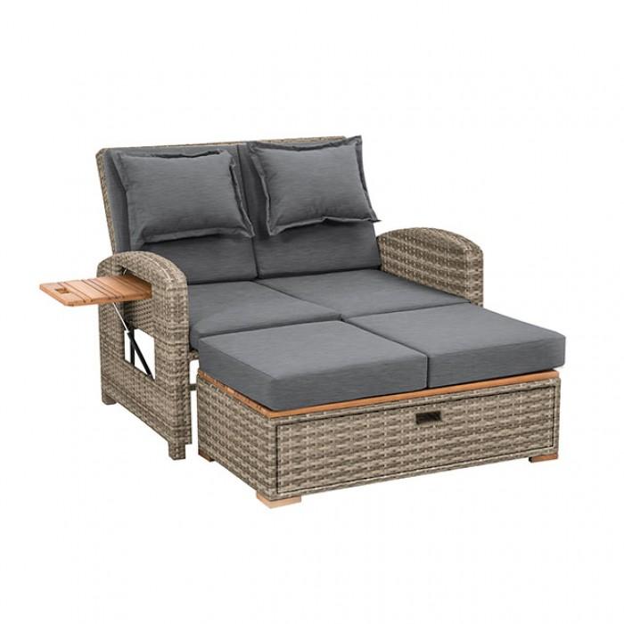 

    
Contemporary Brown/Dark Gray Teak Wood Reclining Chase Lounge Furniture of America Bahia Tobago GM-1009BR
