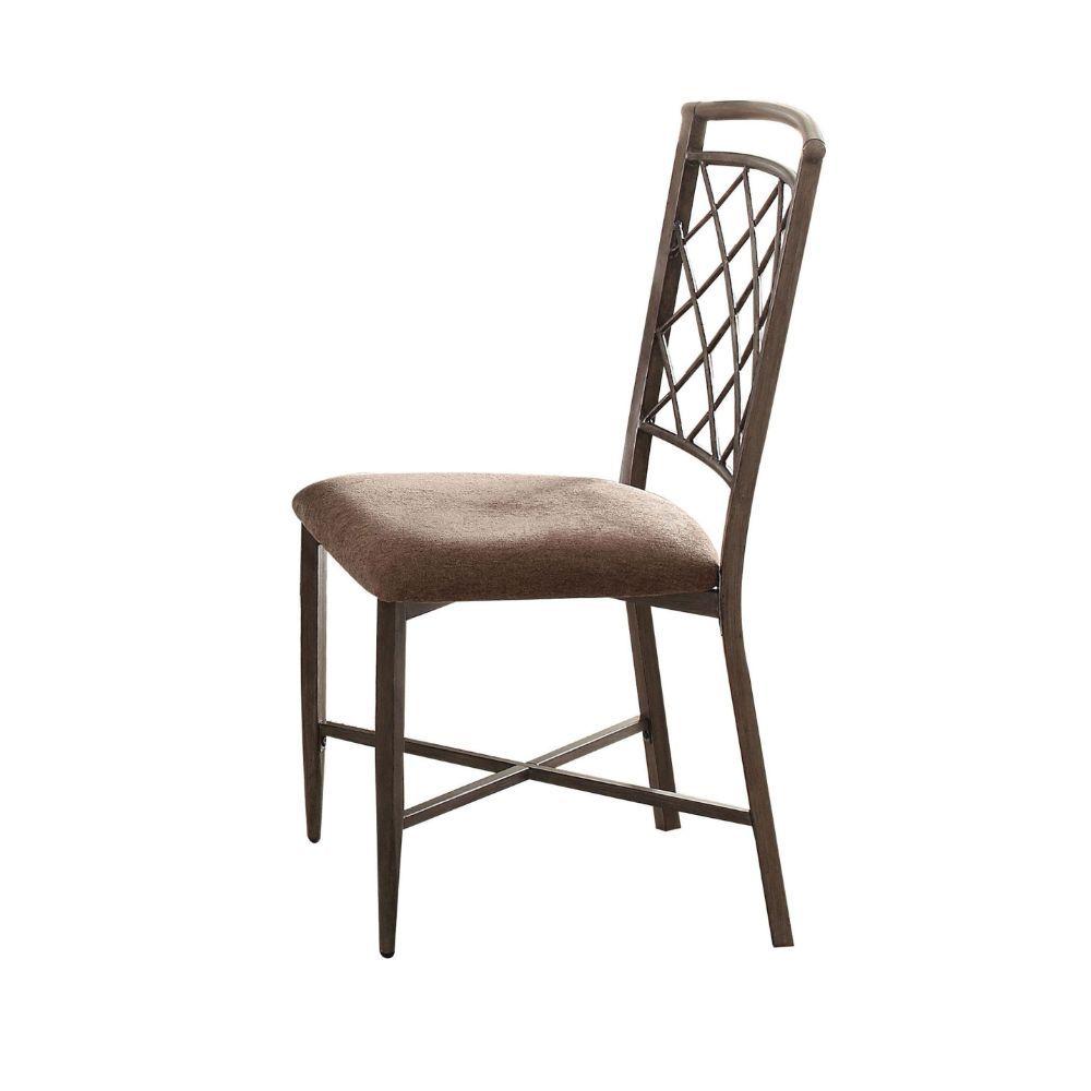 Contemporary Side Chair Set Aldric 73002-2pcs in Brown Oak Fabric