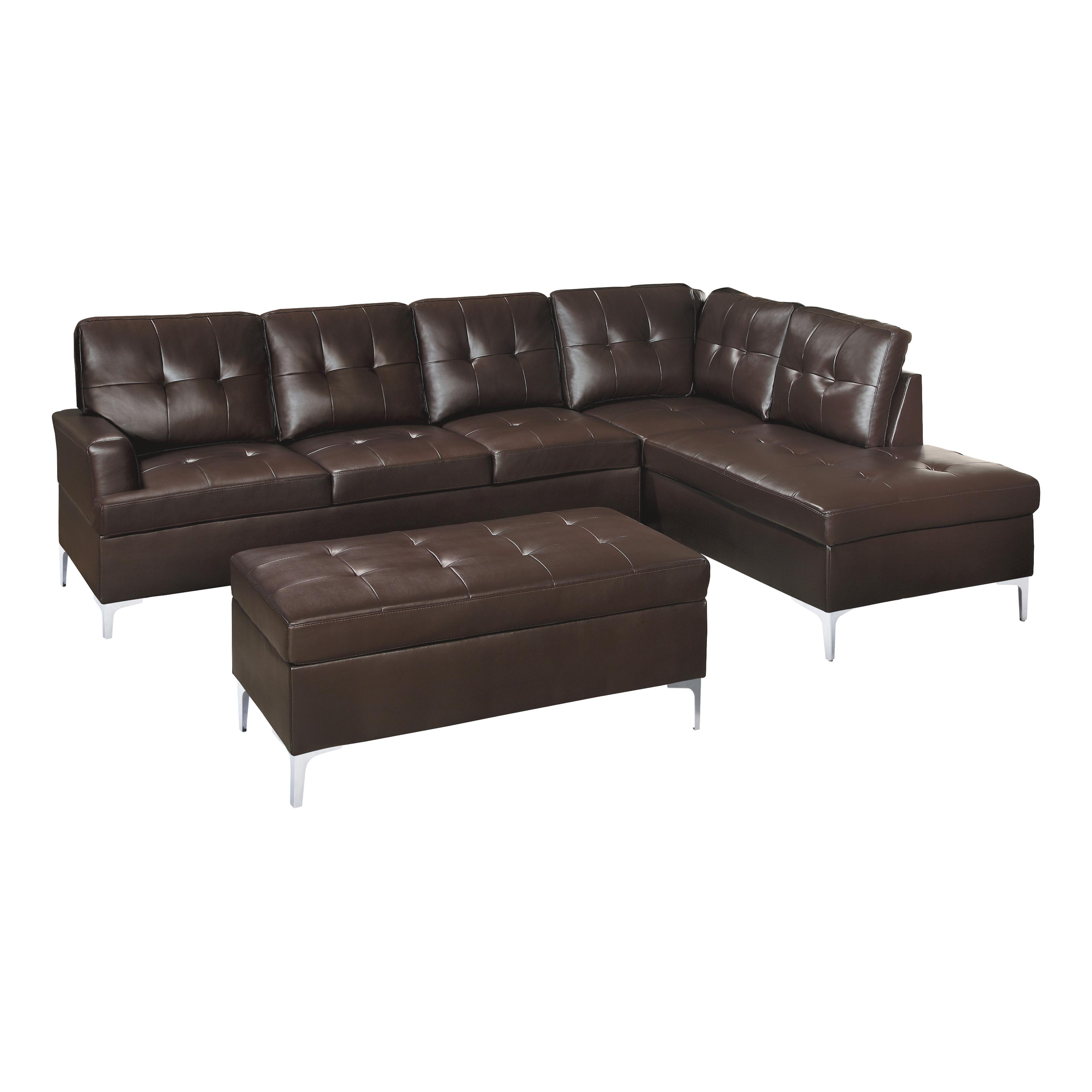 Contemporary Sectional w/ Ottoman 8378BRW*3 Barrington 8378BRW*3 in Brown Faux Leather