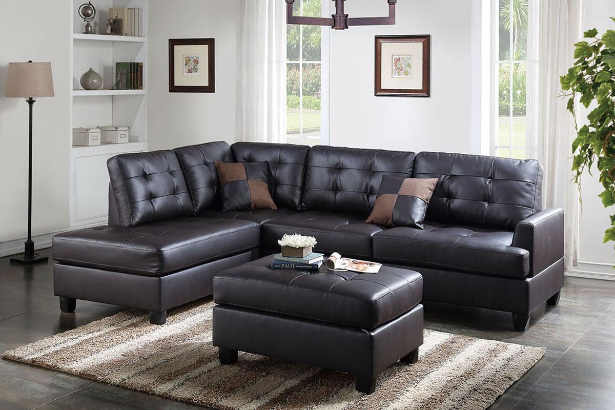 Contemporary, Modern 3-Pcs Sectional Sofa F6855 F6855 in Brown Faux Leather