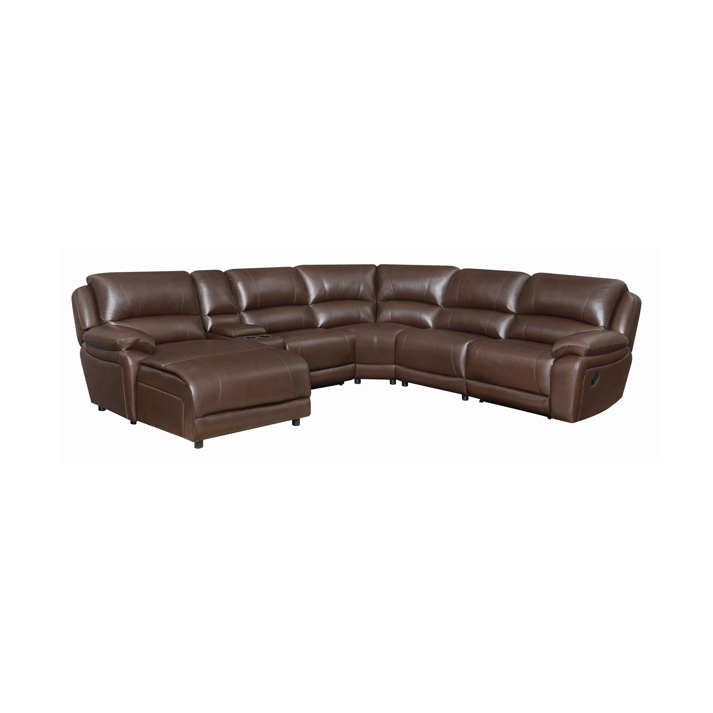 

    
Contemporary Chestnut Faux Leather 6-Piece Motion Sectional Coaster 600357 Mackenzie

