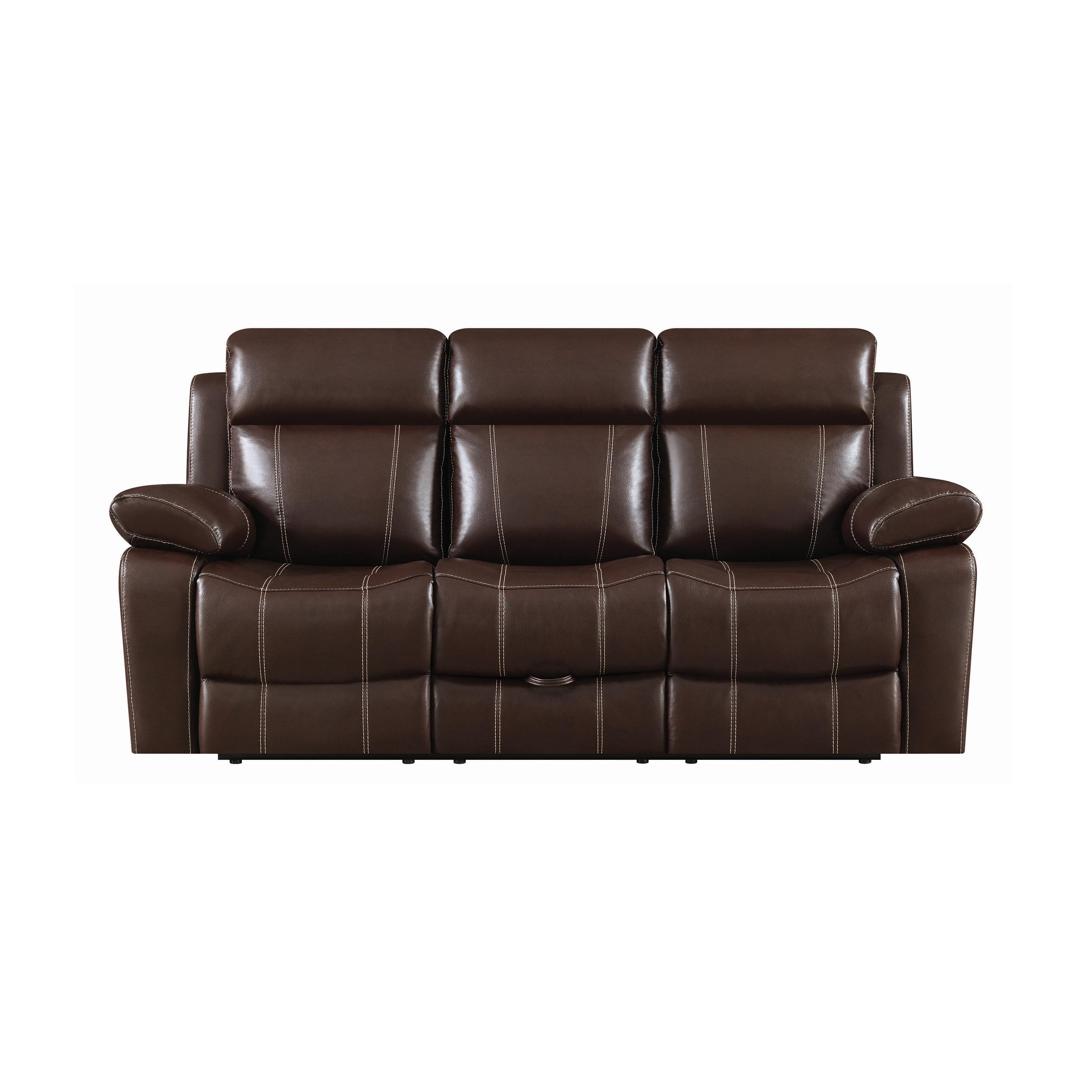 

    
Contemporary Chestnut Faux Leather Motion Sofa Coaster 603021 Myleene
