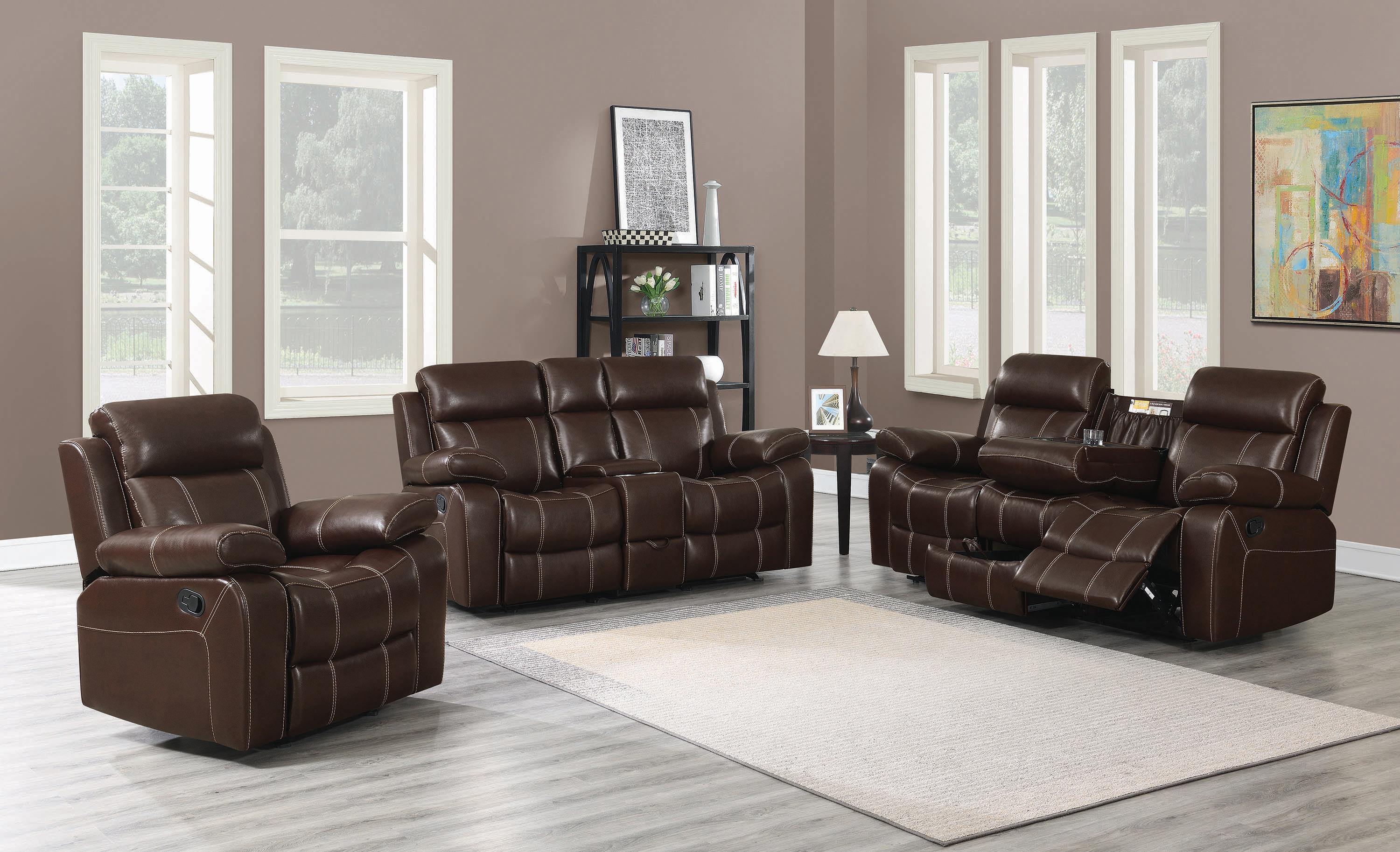 

    
 Order  Contemporary Chestnut Faux Leather Motion Sofa Coaster 603021 Myleene

